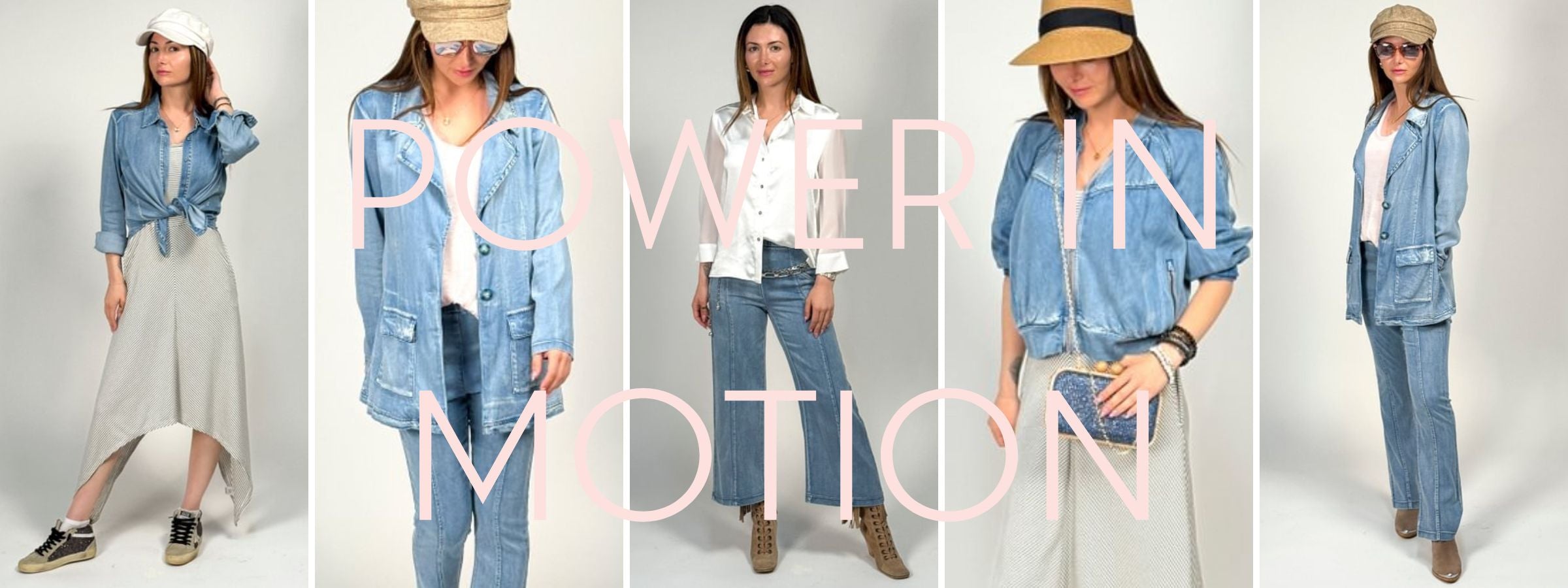 power in motion by inlarkin featuring the spring denim collection, aliferous shirt and drunk stripe dress