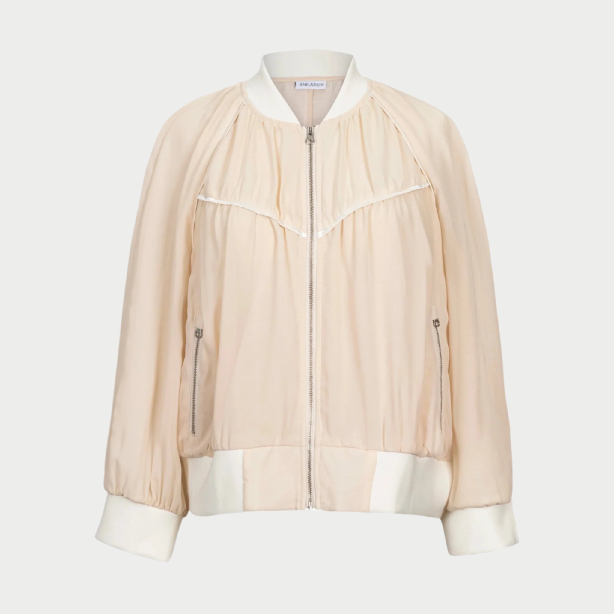 invisible mannequin image of the beauty bomber jacket in cream by inlarkin front view