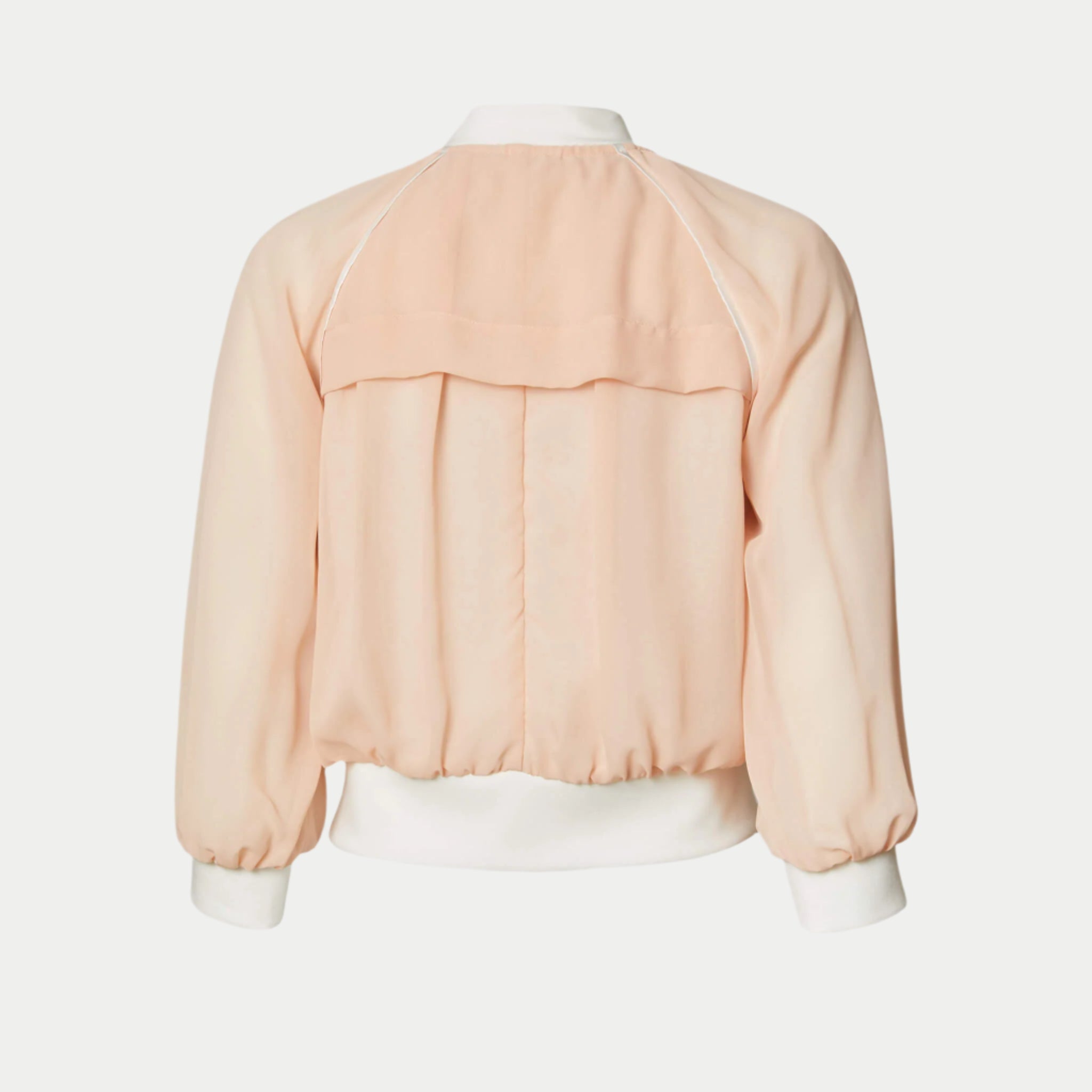 beauty bomber jacket in coral by inlarkin back view showing the back vent detail