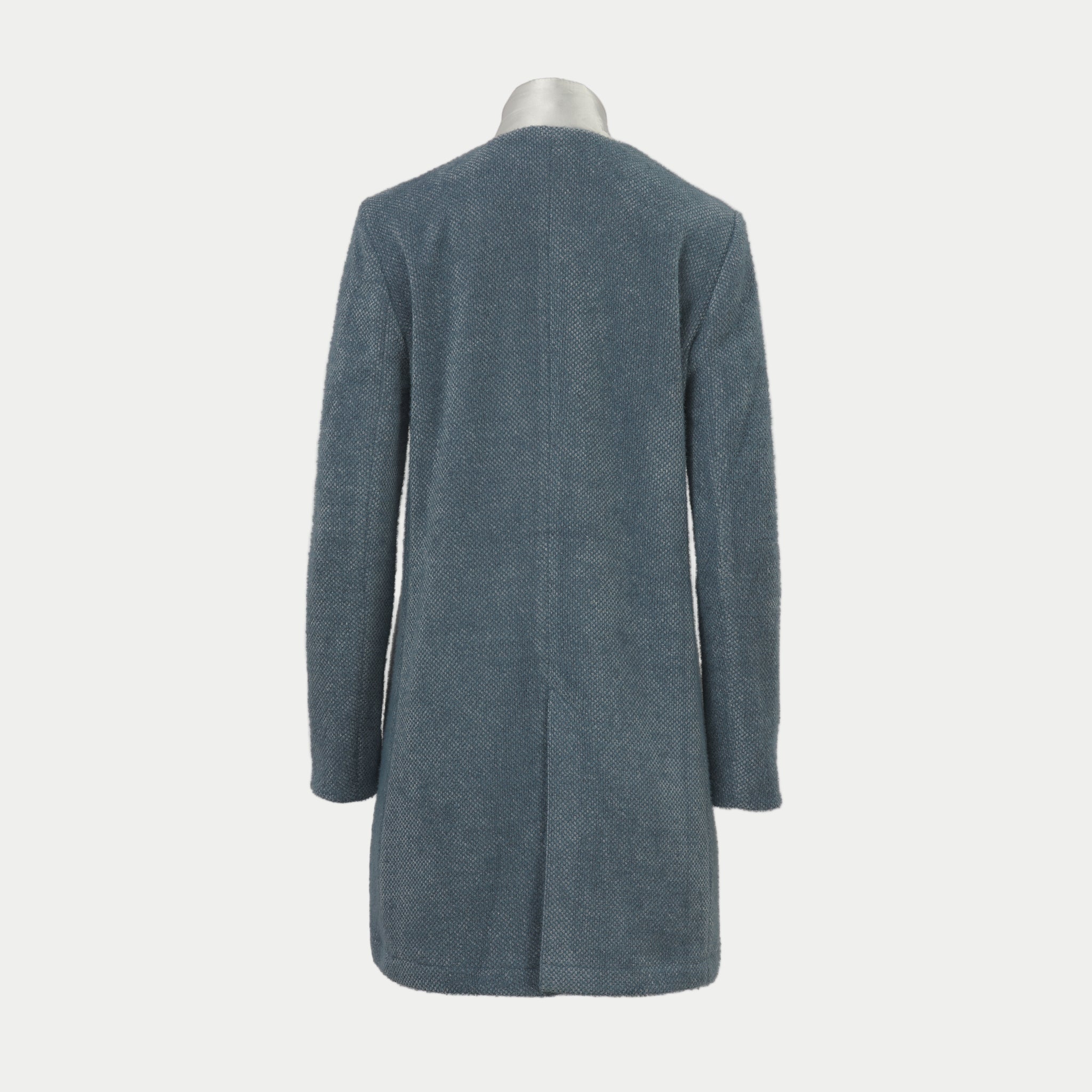 Laguna blue coat with white collar back view by inalrkin on an off-white background