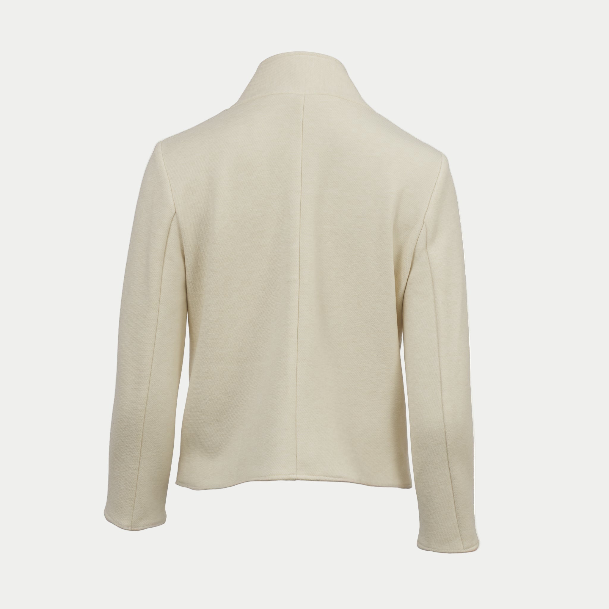 off white colored blazer back view by inlarkin on an off white background