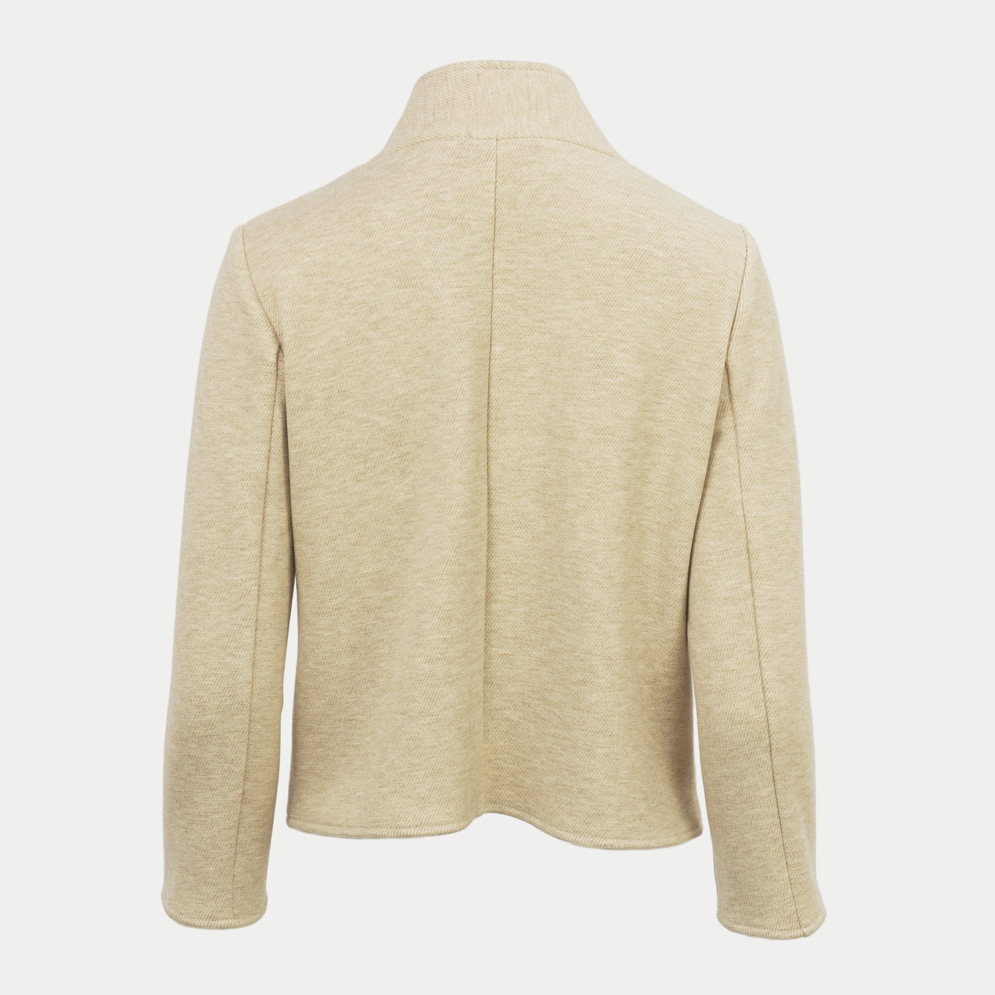 Wheat colored blazer back view by inlarkin on an off white background