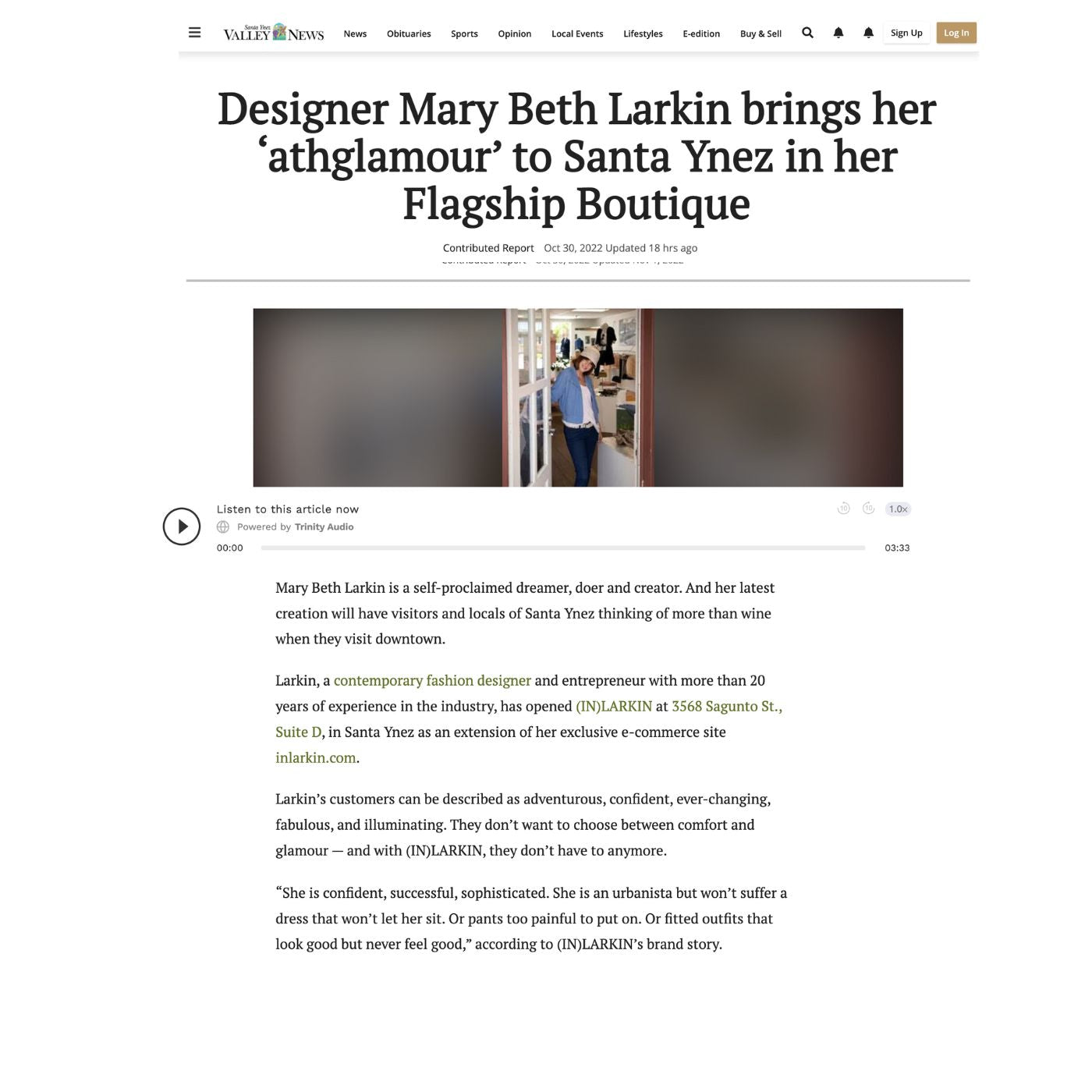 the santa ynez valley news featuring mary beth larkin and her flagship boutique of athglamour