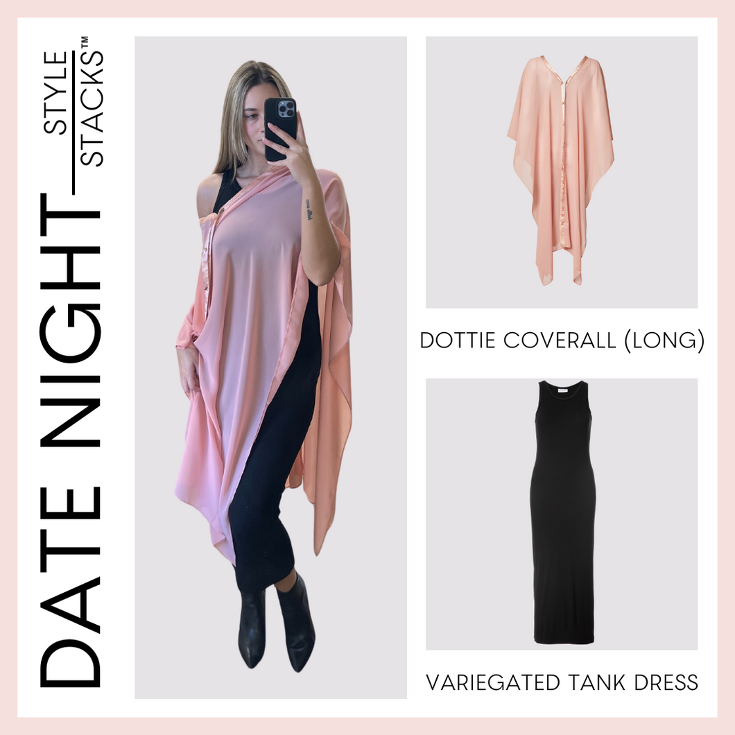  The style stacks datenight by inlarkin image featuring the dottie coverall long and the variegated tank dress