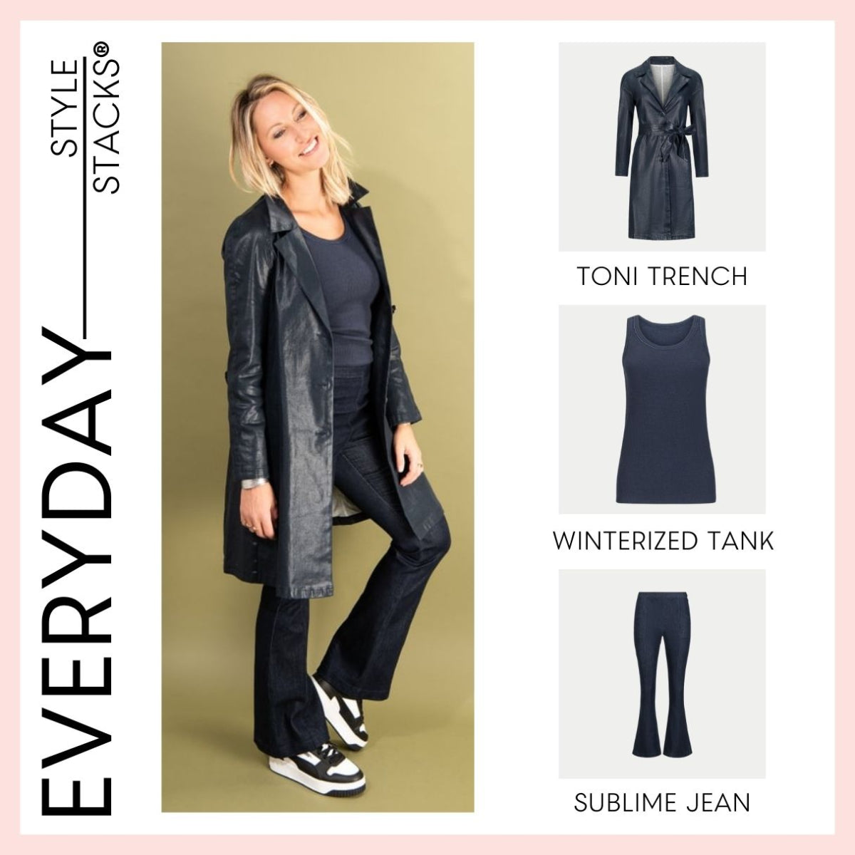 style stacks everyday by inlarkin featuring the toni trench, winterized tank and sublime jean