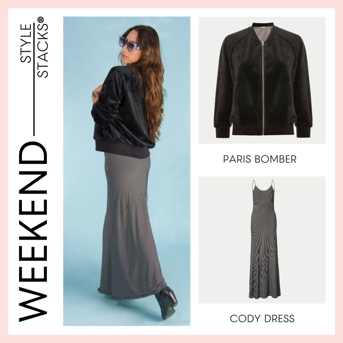 style stacks weekend image by inlarkin featuring the paris bomber in black and cody dress in black stripe