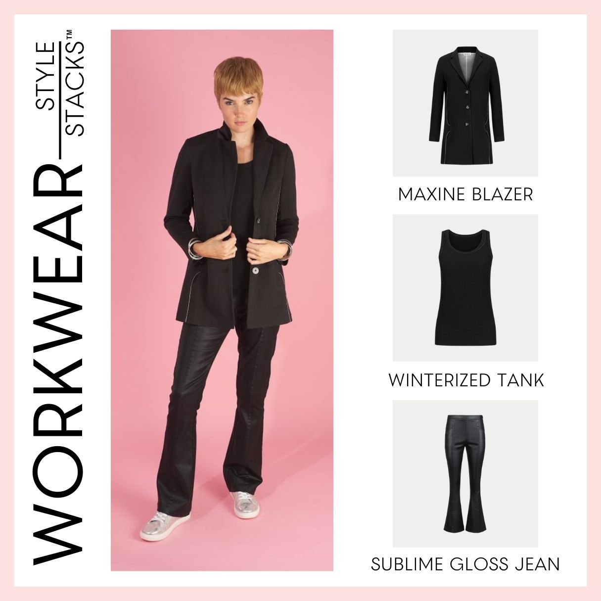 the style stacks workwear by inlarkin featuring the maxine blazer, winterized tank and sublime gloss jean
