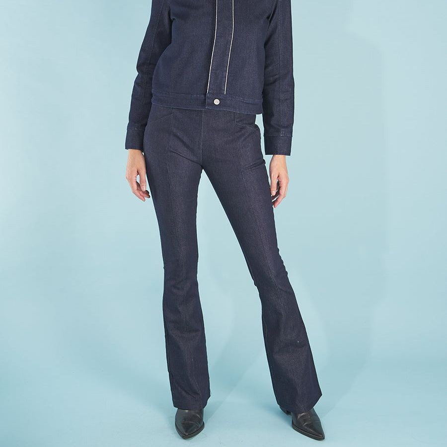 the sublime jean by inlarkin front view featuring the front leg seams and front pockets