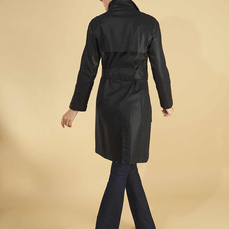 the toni trench by inlarkin in black back view featuring the belted vented back