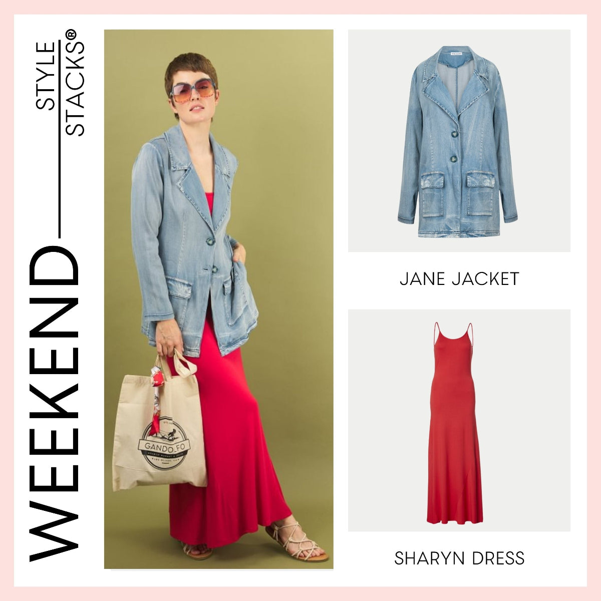 the weekend style stack by inlarkin featuring the jane jacket and sharyn dress