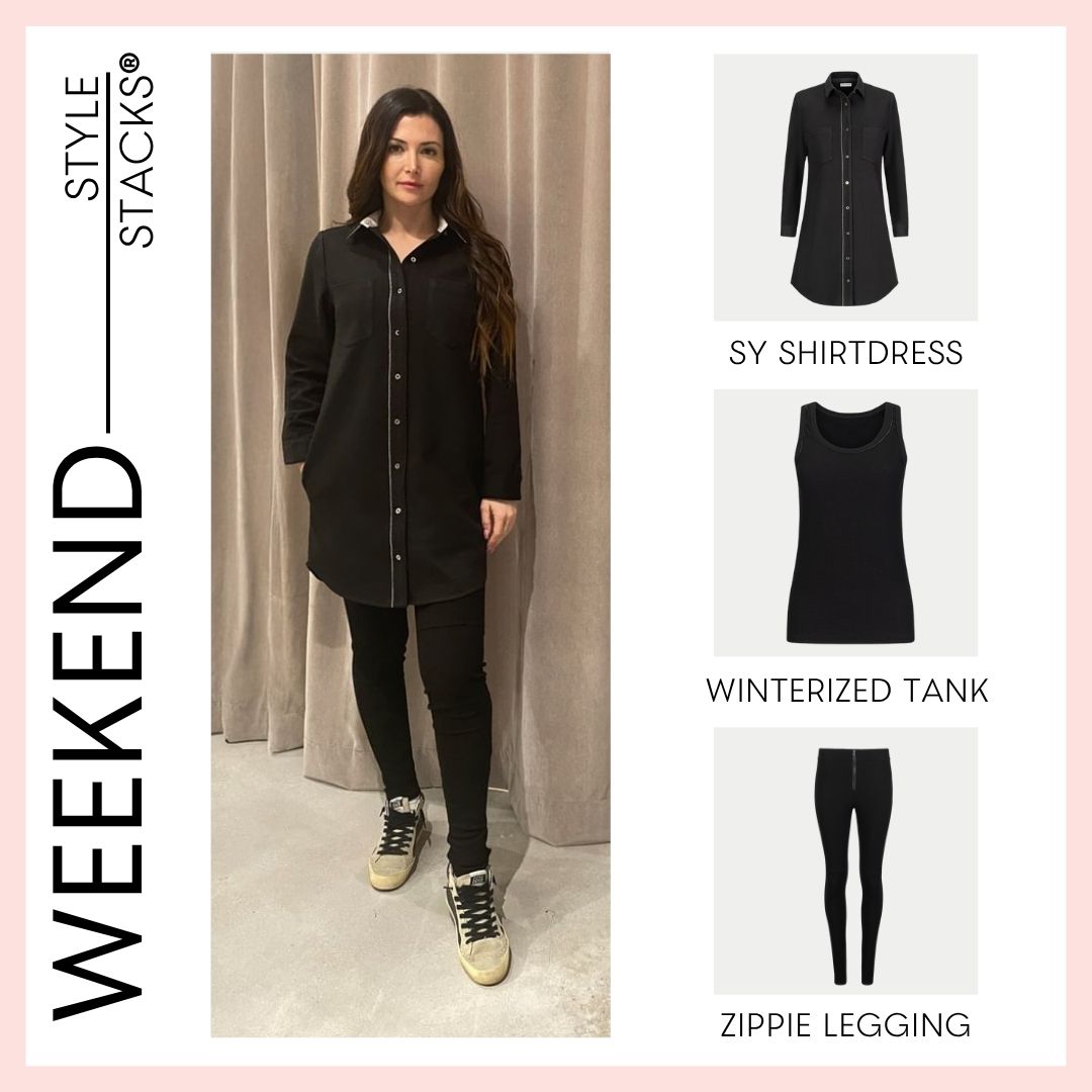 the style stacks weekend by inlarkin featuring the sy shirtdress, winterized tank and zippie legging