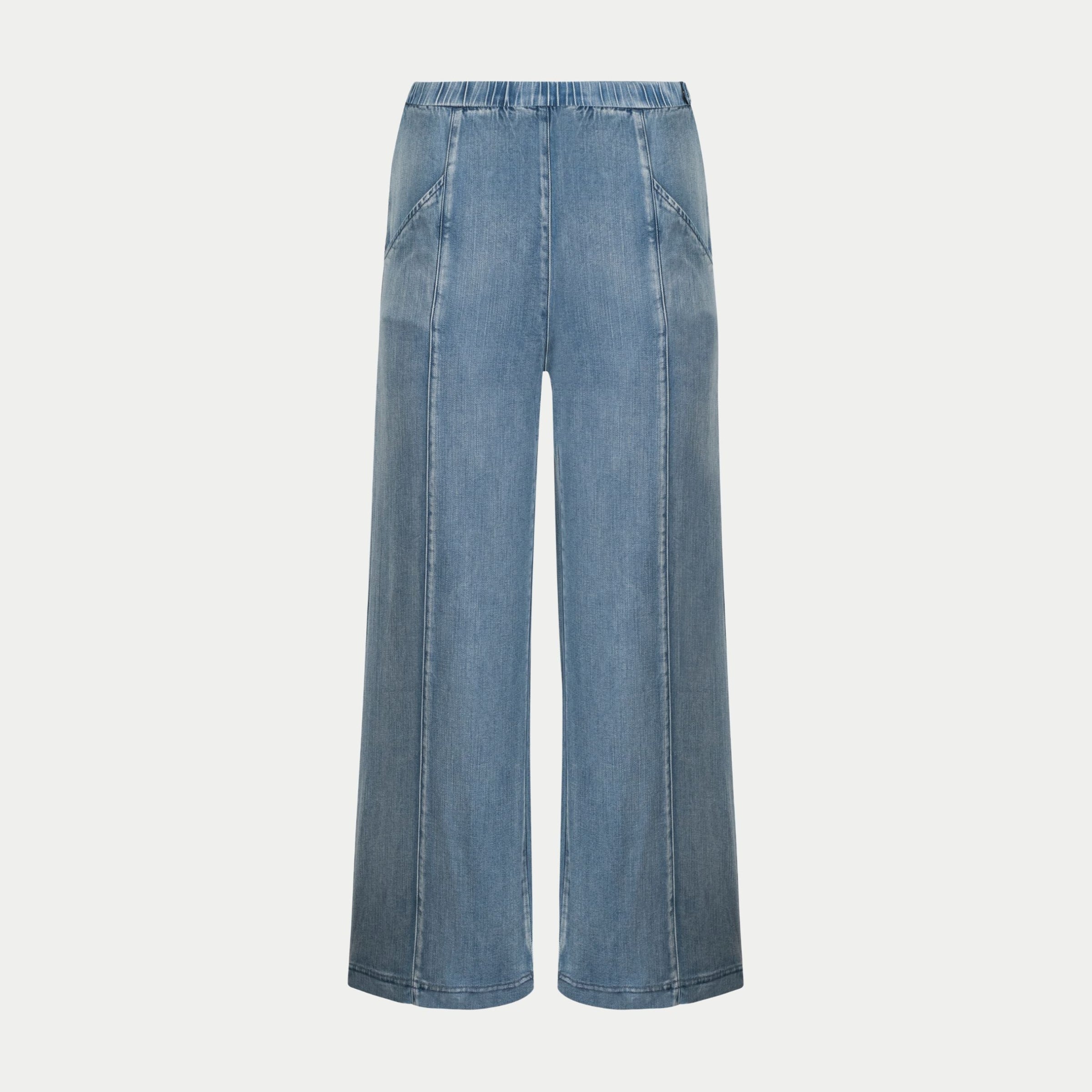 the whitley jean in white wash denim with cropped wide leg, pockets and front leg seaming detail