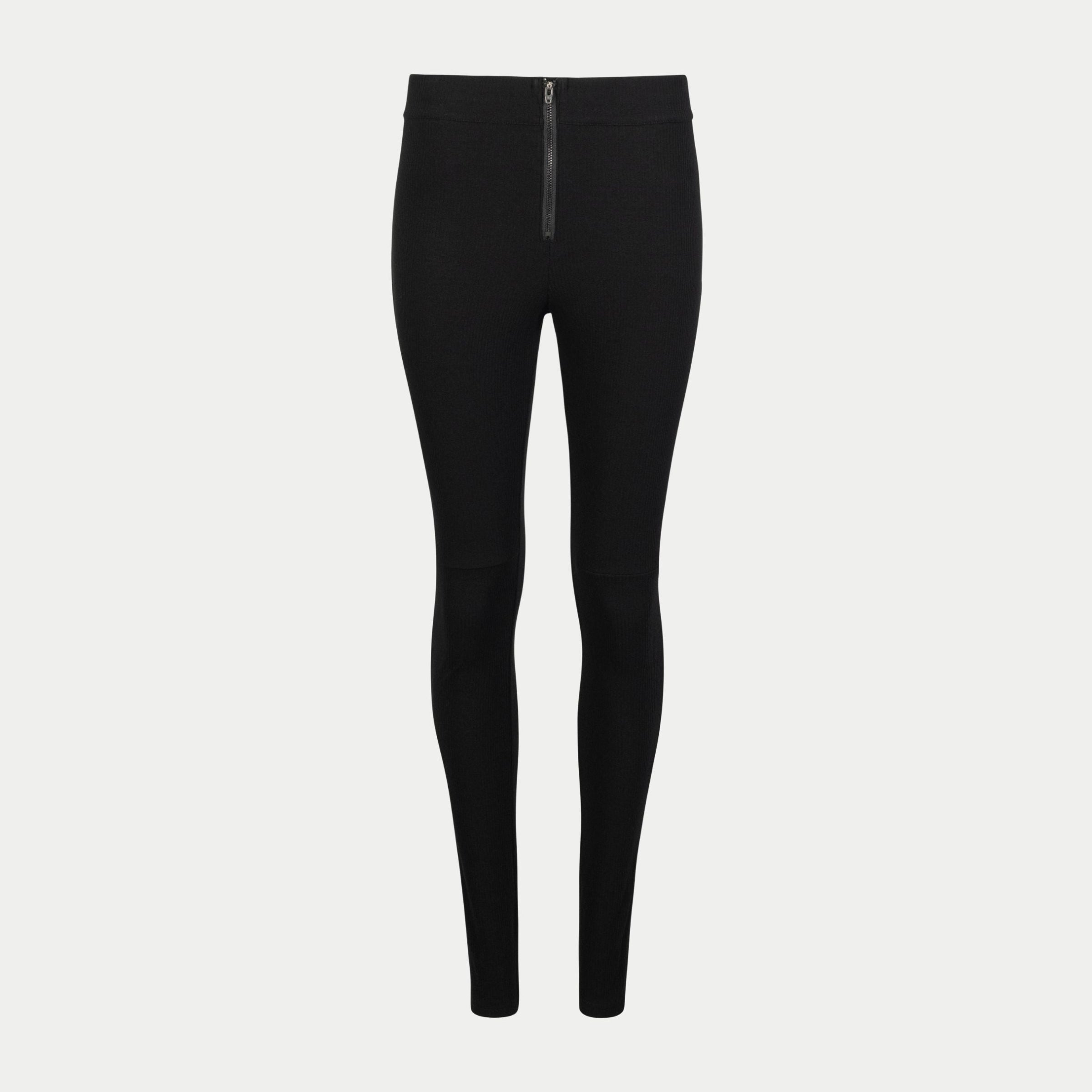 the zippie legging by inlarkin in black front view with stylish zipper detail, premium pointelle fabric and versatility for gym wear to glam wear
