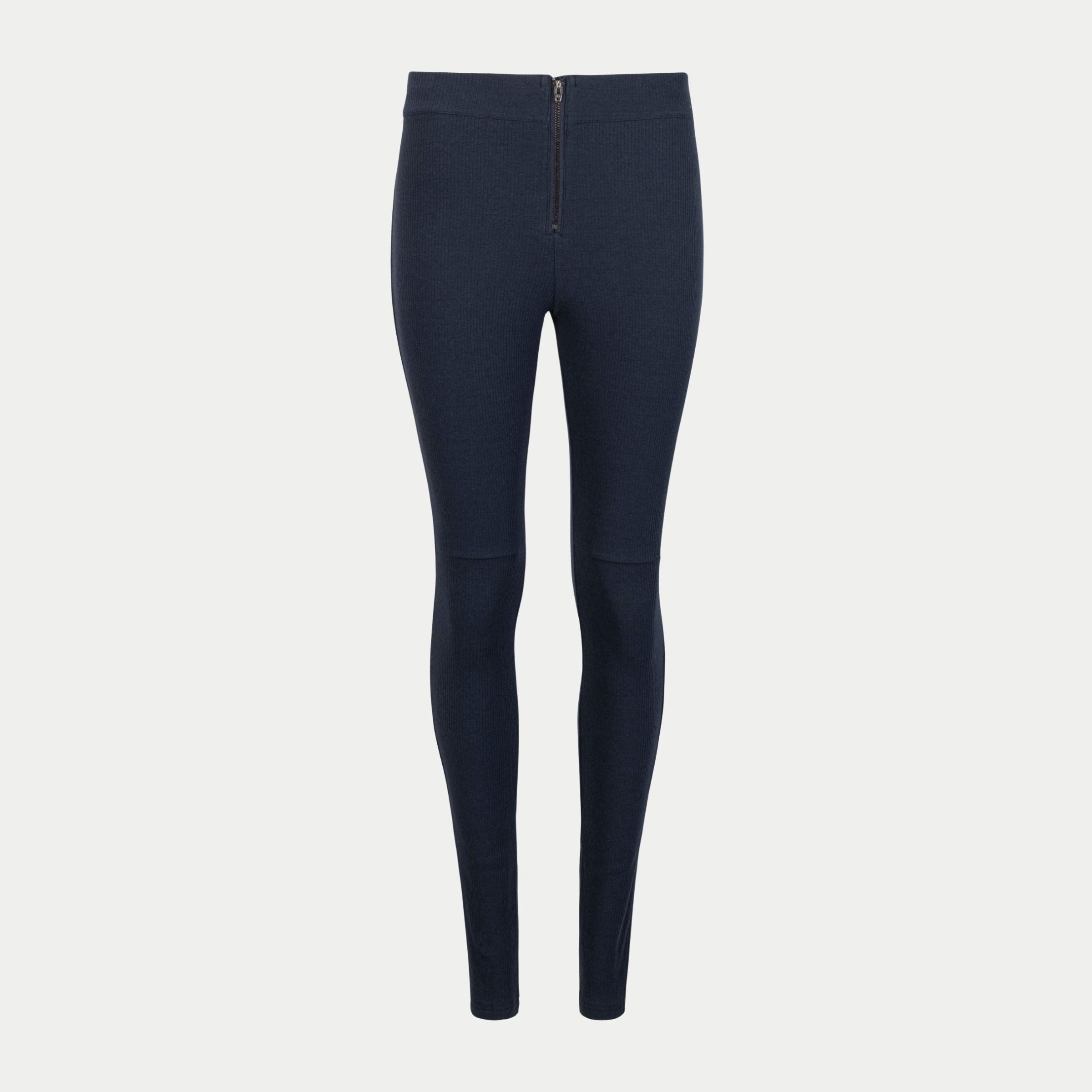 the zippie legging by inlarkin in navy front view with stylish zipper detail, premium pointelle fabric and versatility for gym wear to glam wear