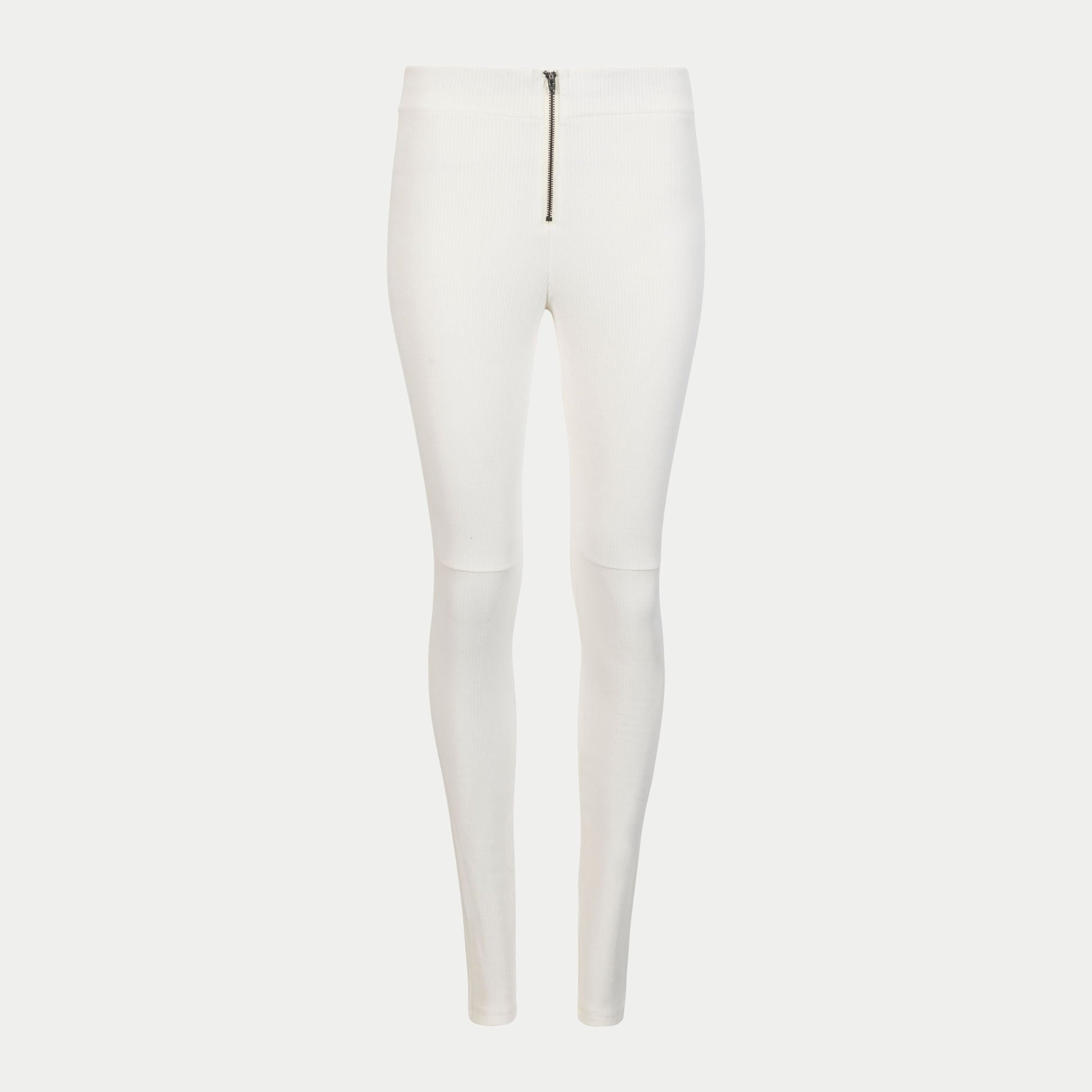 the zippie legging by inlarkin in white front view with stylish zipper detail, premium pointelle fabric and versatility for gym wear to glam wear