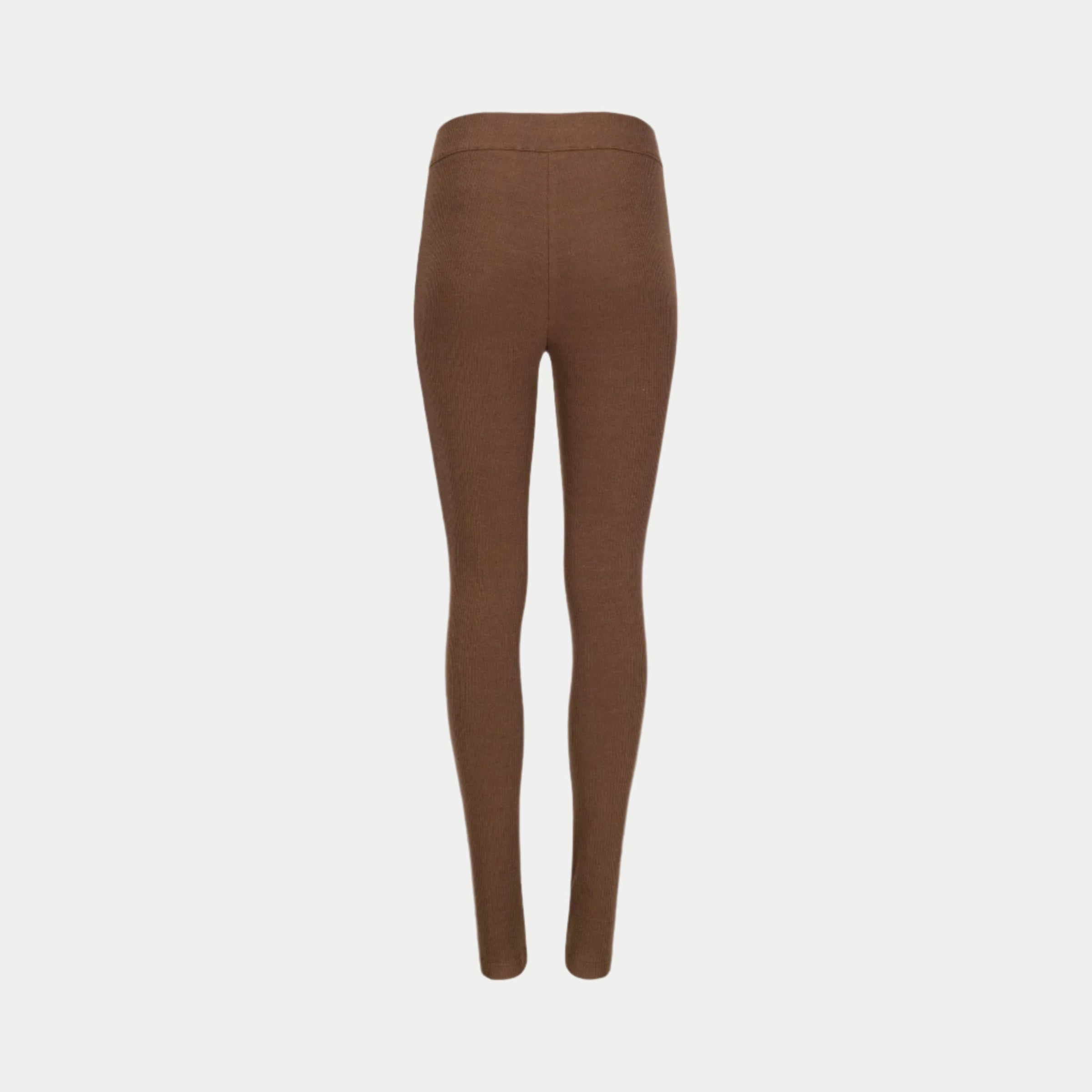 the zippie legging by inlarkin in chocolate back view with premium pointelle fabric and versatility for gym wear to glam wear