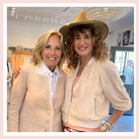  first lady dr jill biden visits the los olivos fashion house and spends time with designer mary beth larkin in her boutique inlarkin