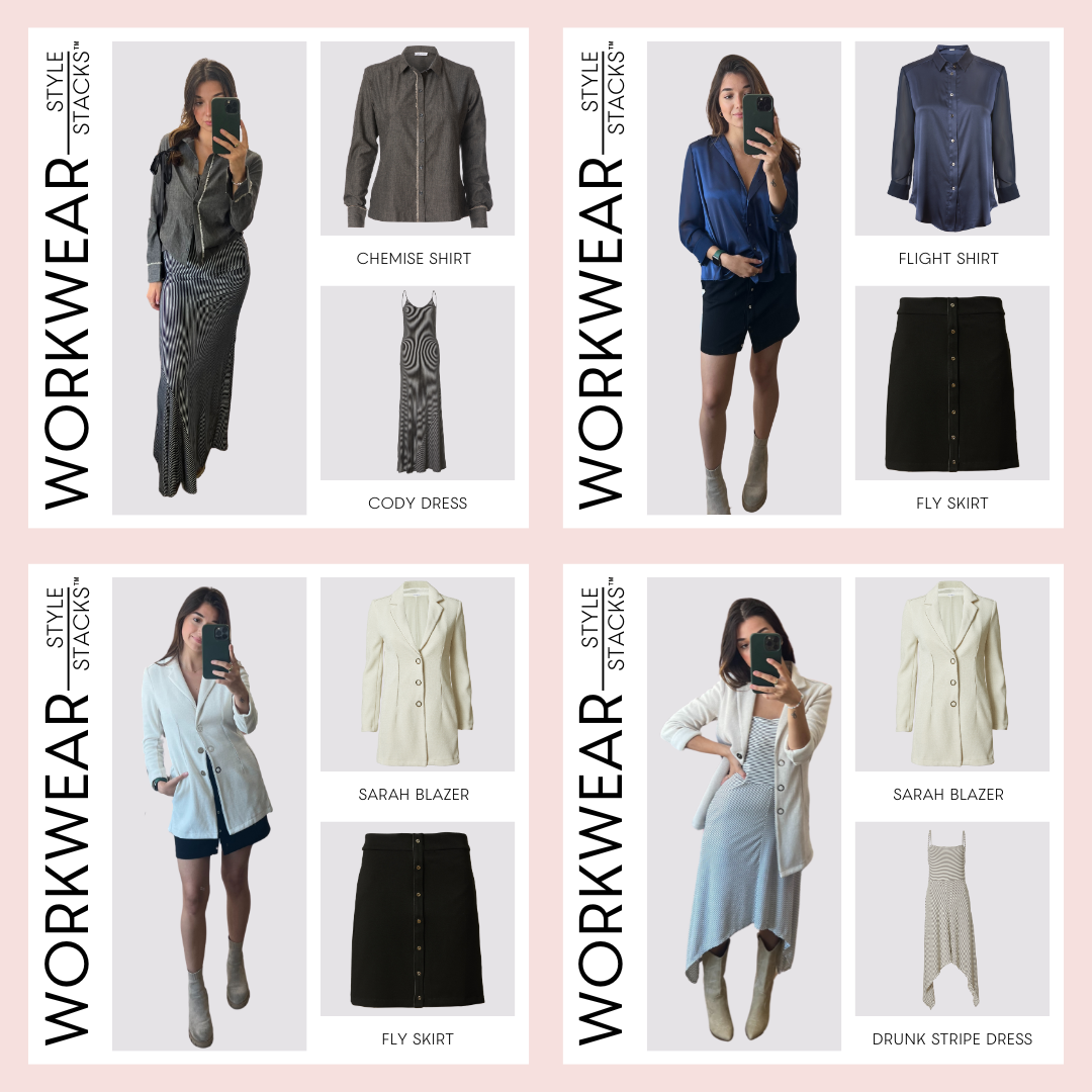 collage image of the style stacks workwear clothing options by inlarkin