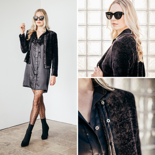  three views of the mary sweater and aliferous shirt dress in black by inlarkin showing the ease of the style