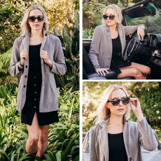  a collage image showing the sarah blazer, fly skirt and variegated tank 2.0 as a work attire option by inlarkin
