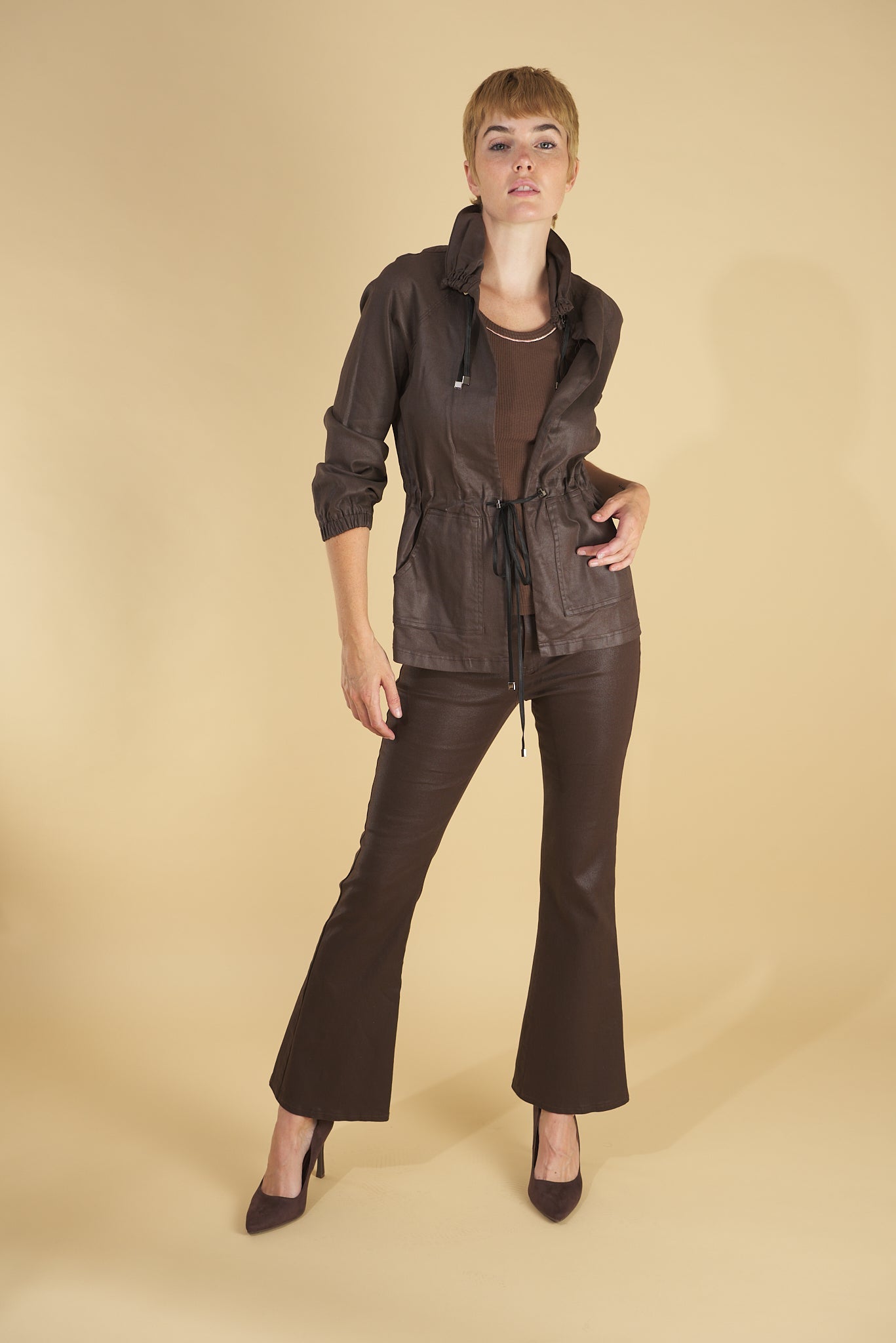 the trend makers collection by inlarkin featuring the brooke breaker and gloss bootleg in chocolate
