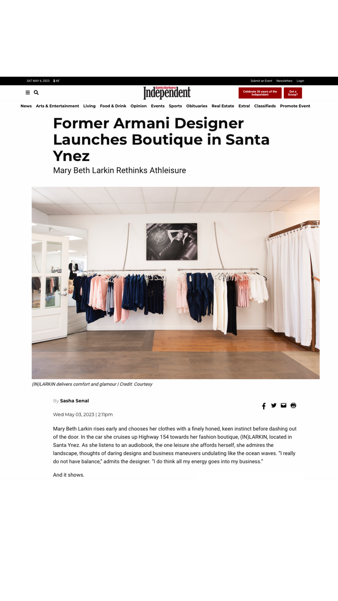  Santa Barbara Independent article about designer Mary Beth Larkin and how she launched a boutique in Santa Ynez