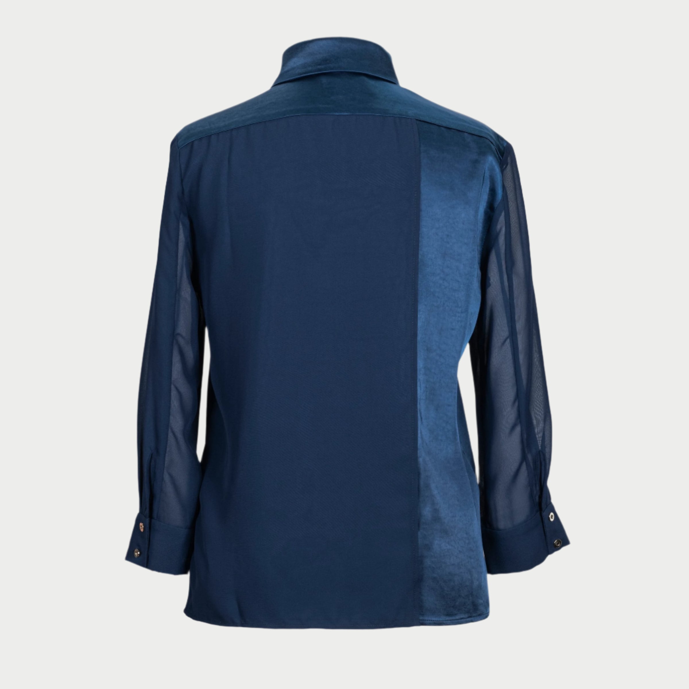 the aliferous shirt in navy by inlarkin featuring a back contrasting fabric flap detail that adds movement and style with every step