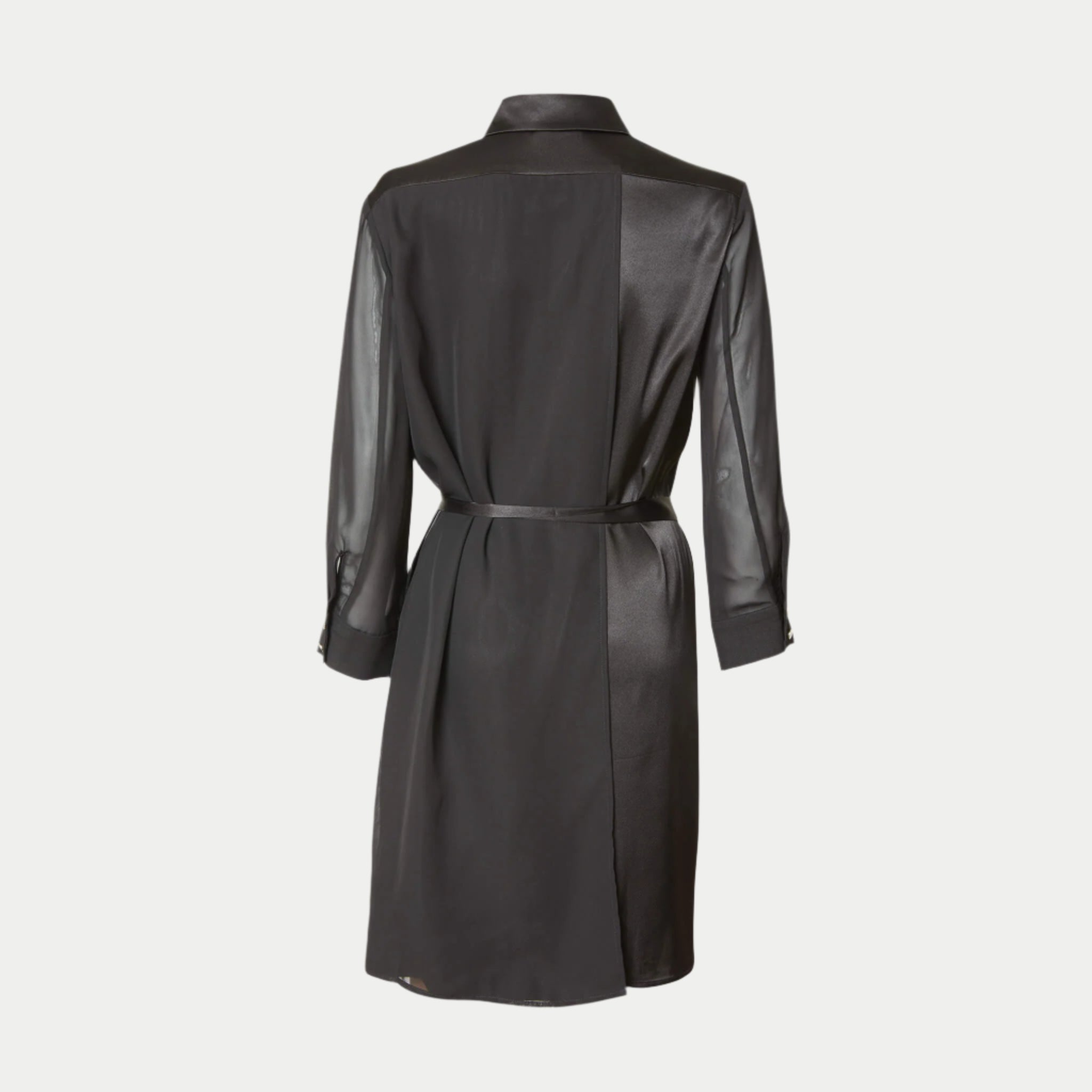 a back view of the aliferous shirt dress in black by inlarkin showing the length 