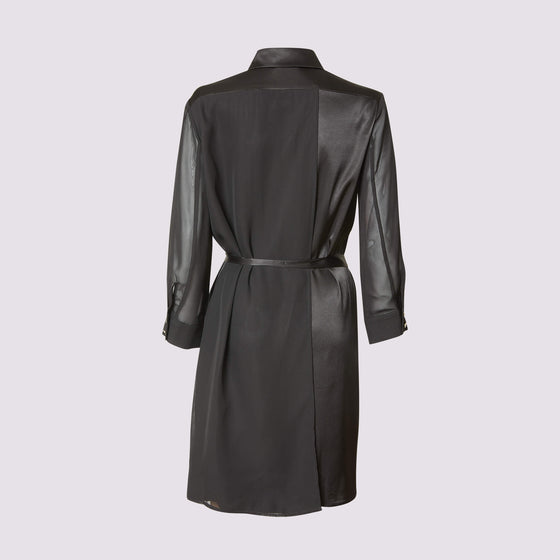 a back view of the aliferous shirt dress in black by inlarkin showing the length 