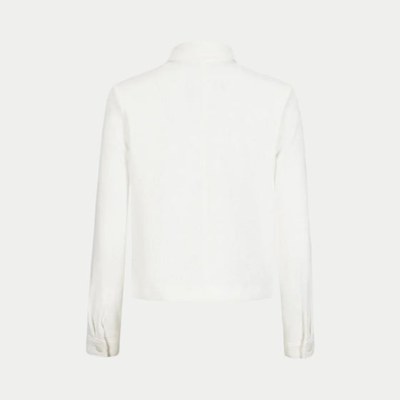 cropped shirt jacket back view in white by inlarkin showing the back seam detail