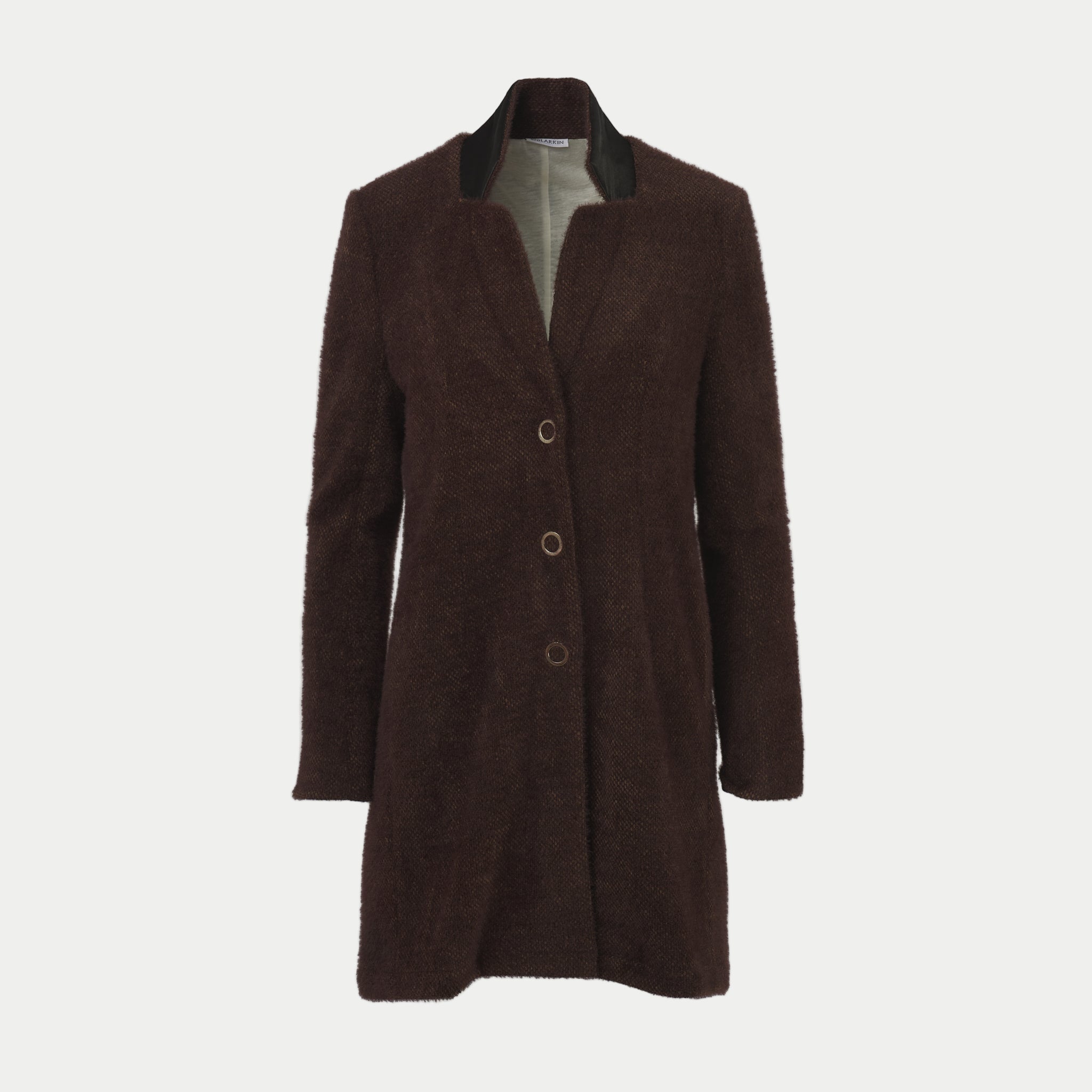 Chocolate colored coat with dark collar by inlarkin on an off-white background