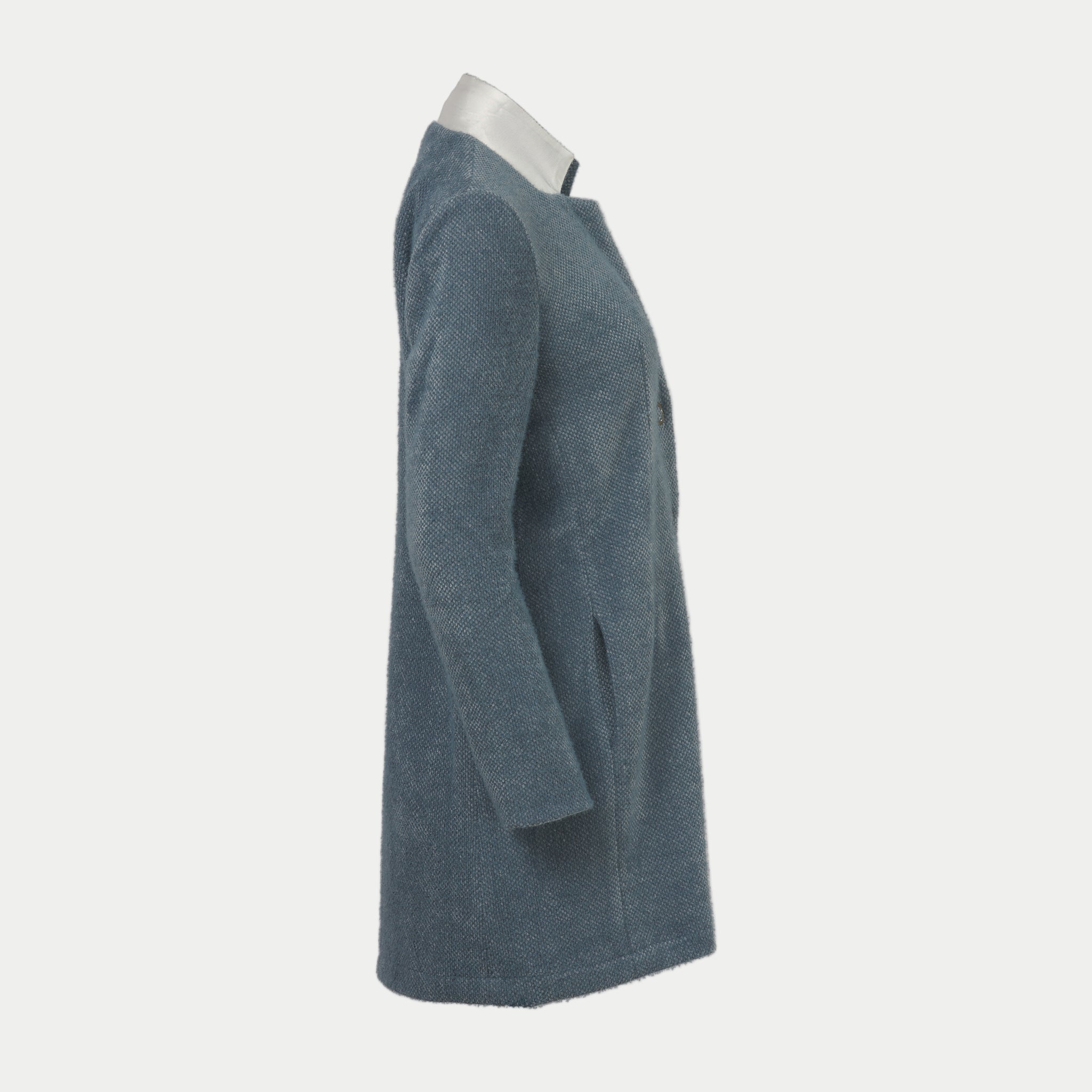 Laguna blue coat with white collar side view by inalrkin on an off-white background