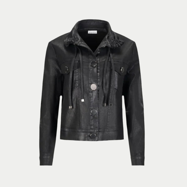 【INCHANT ME】Juki Collar Raglan Half Leather Coat Zebra Jacket Womens: Contrast Patchwork Faux Leather Jacket