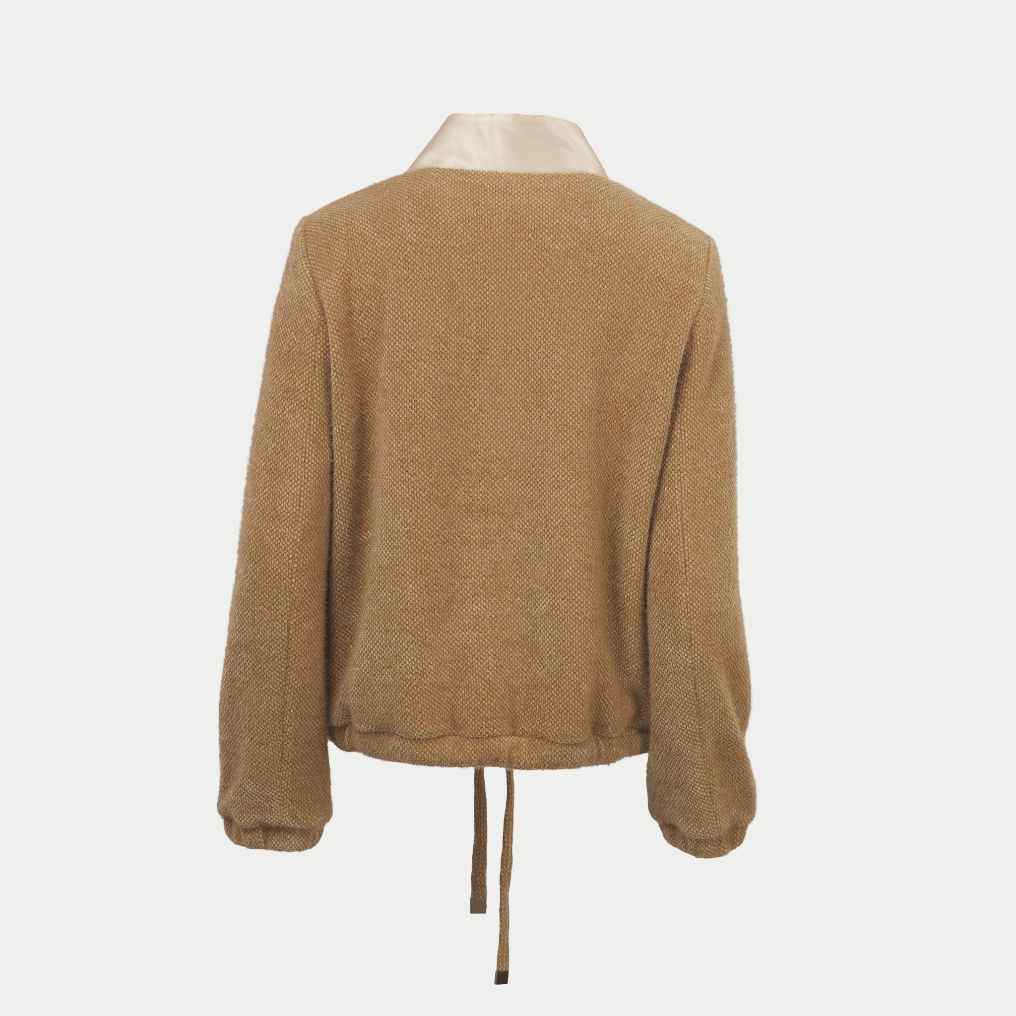 the larkin jacket in fawn by inlarkin back view on an off-white background