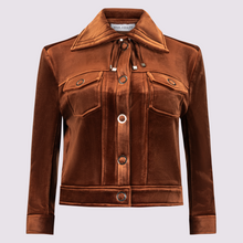  Lucy Jacket by inlarkin in copper with large signature punch snaps, sateen cord, drawstring collar and chest pockets, front view