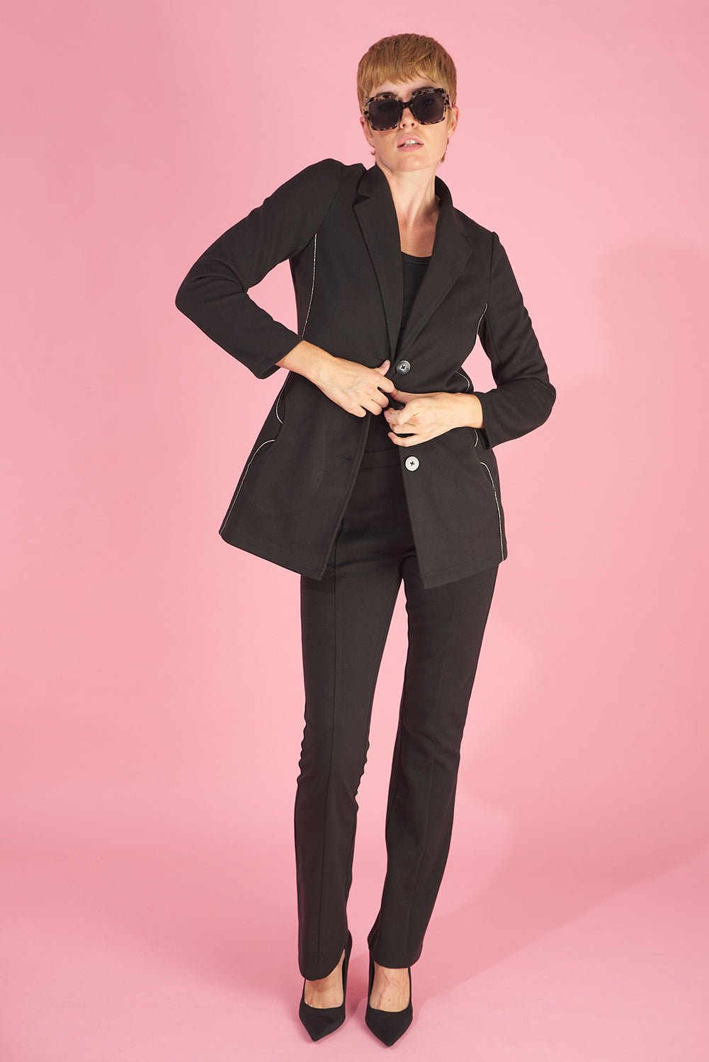 the maxine blazer in black by inlarkin featuring exquisite handmade beading details for a one of a kind look