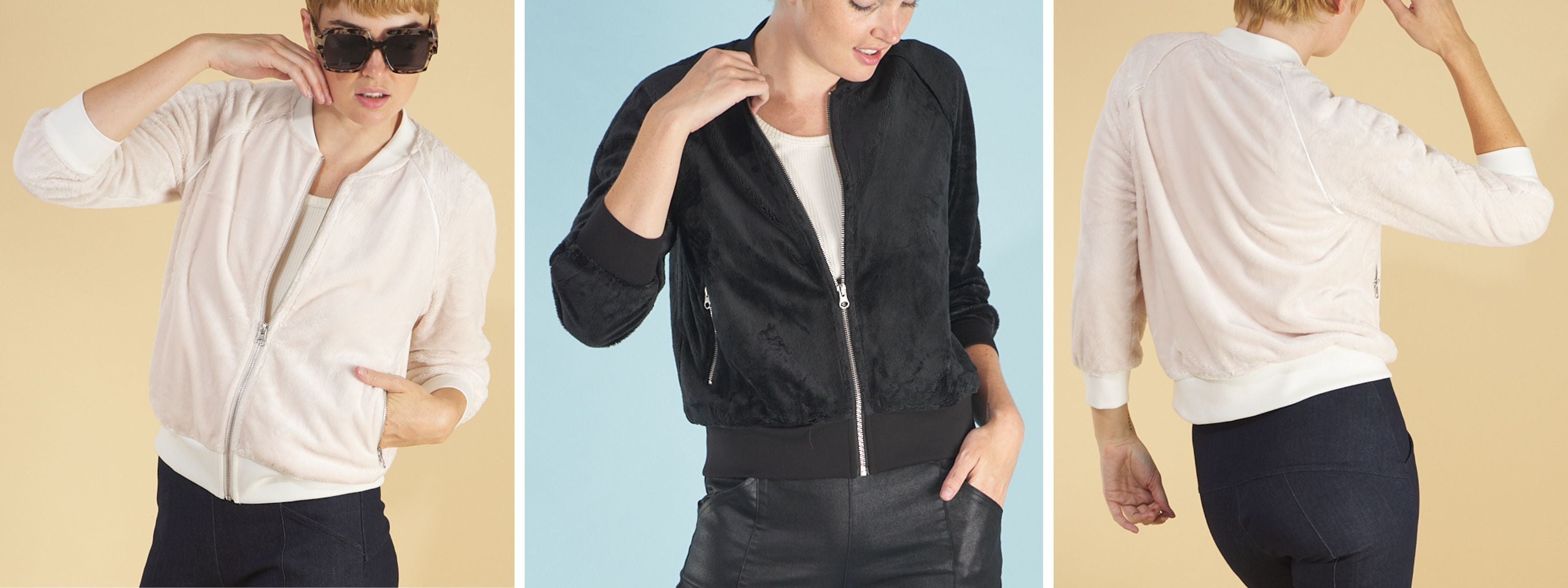 collage image of the inlarkin paris beauty bomber jacket that is selling fast and almost out of stock