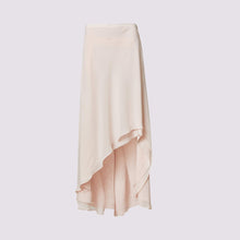  The shay skirt in pink by inlarkin featuring a double layer asymmetrical silo hem