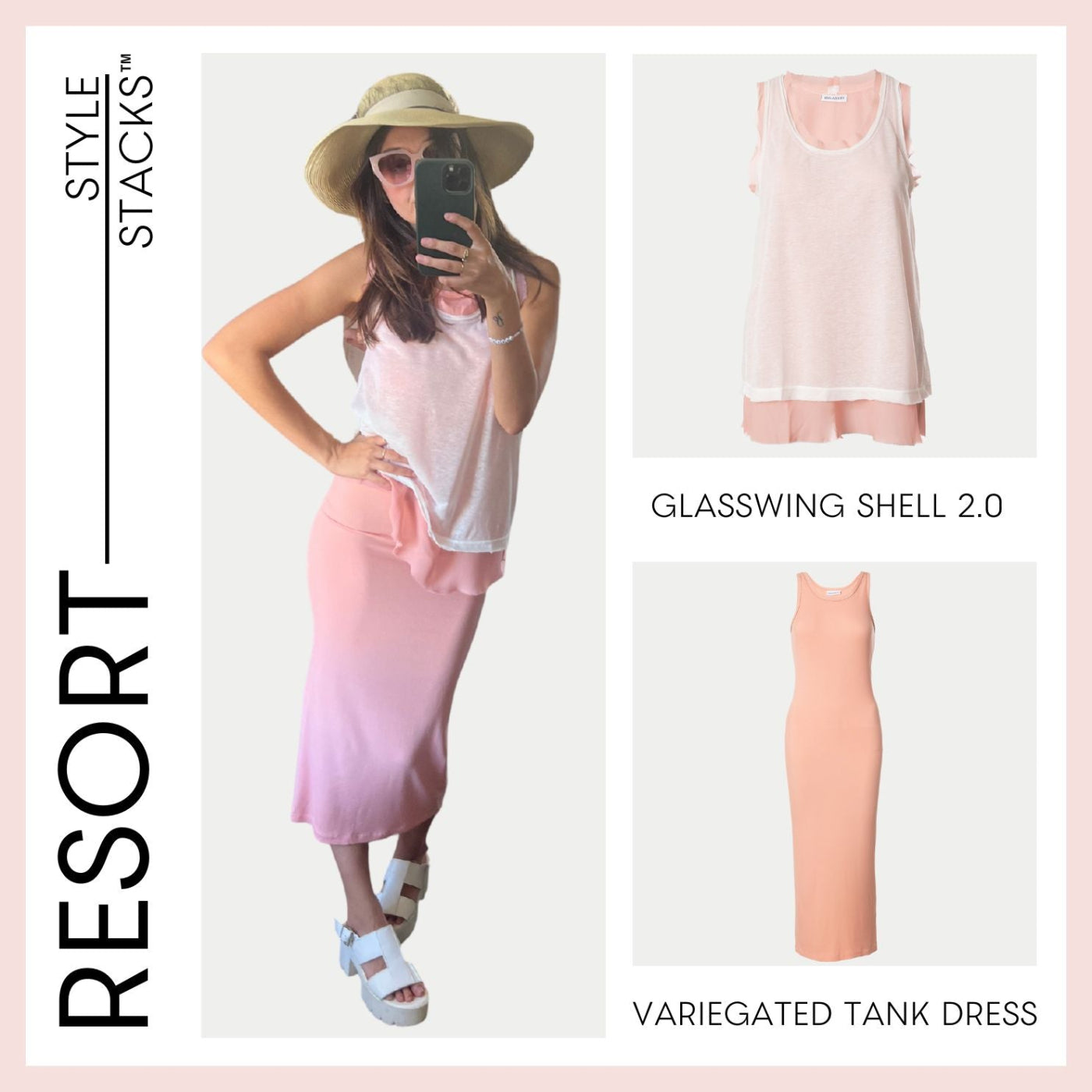 the style stack resort by inlarkin featuring the glasswing shell 2.0 and variegated tank dress