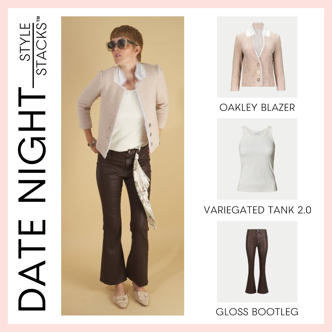 the style stacks date night by inlarkin featuring the oakley blazer, variegated tank 2.0 and gloss bootleg