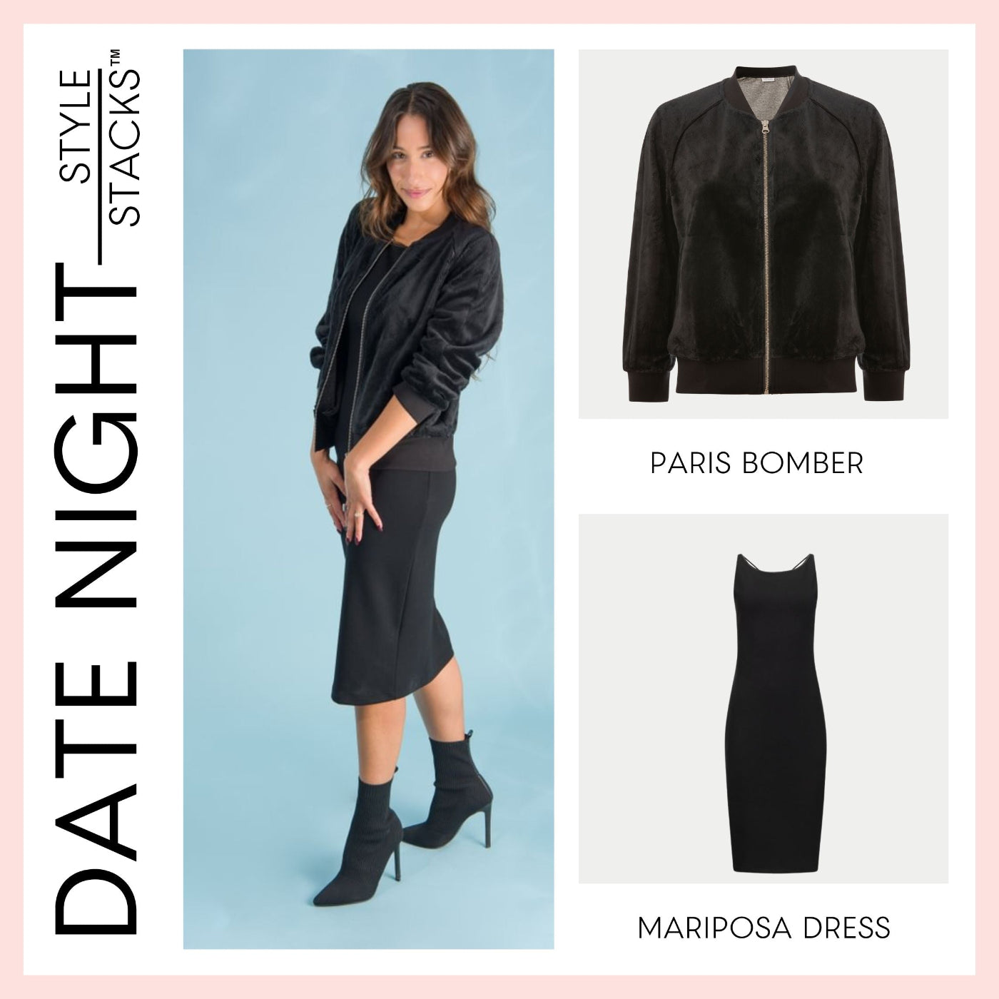 the style stacks date night by inlarkin featuring the paris bomber and mariposa dress