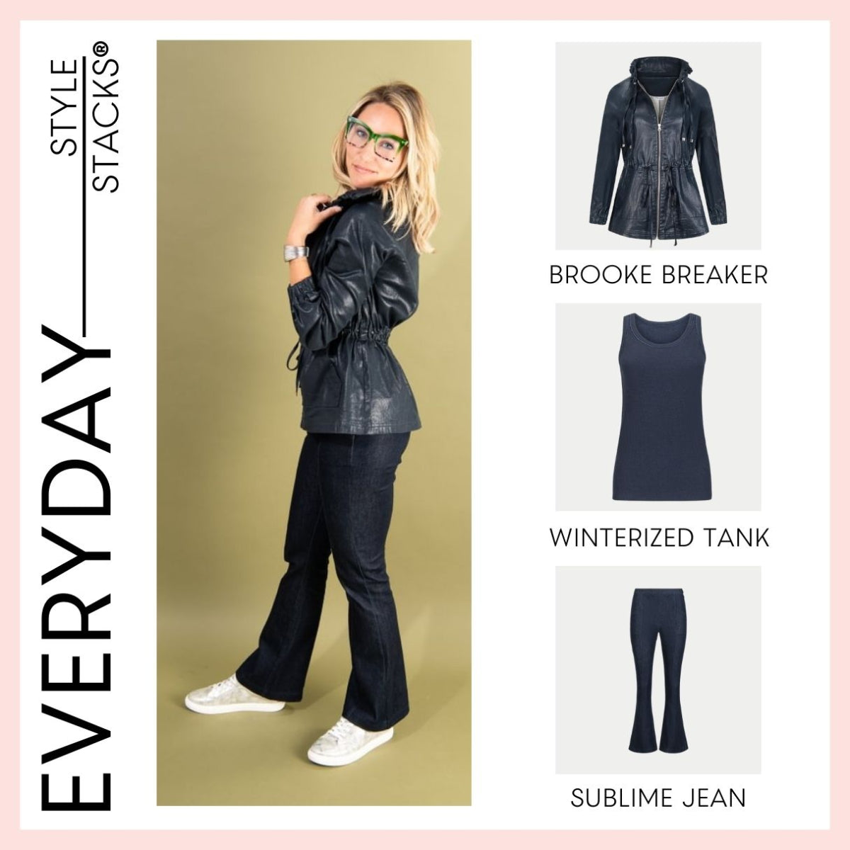 style stacks everyday by inlarkin featuring the brooke breaker, winterized tank and sublime jean
