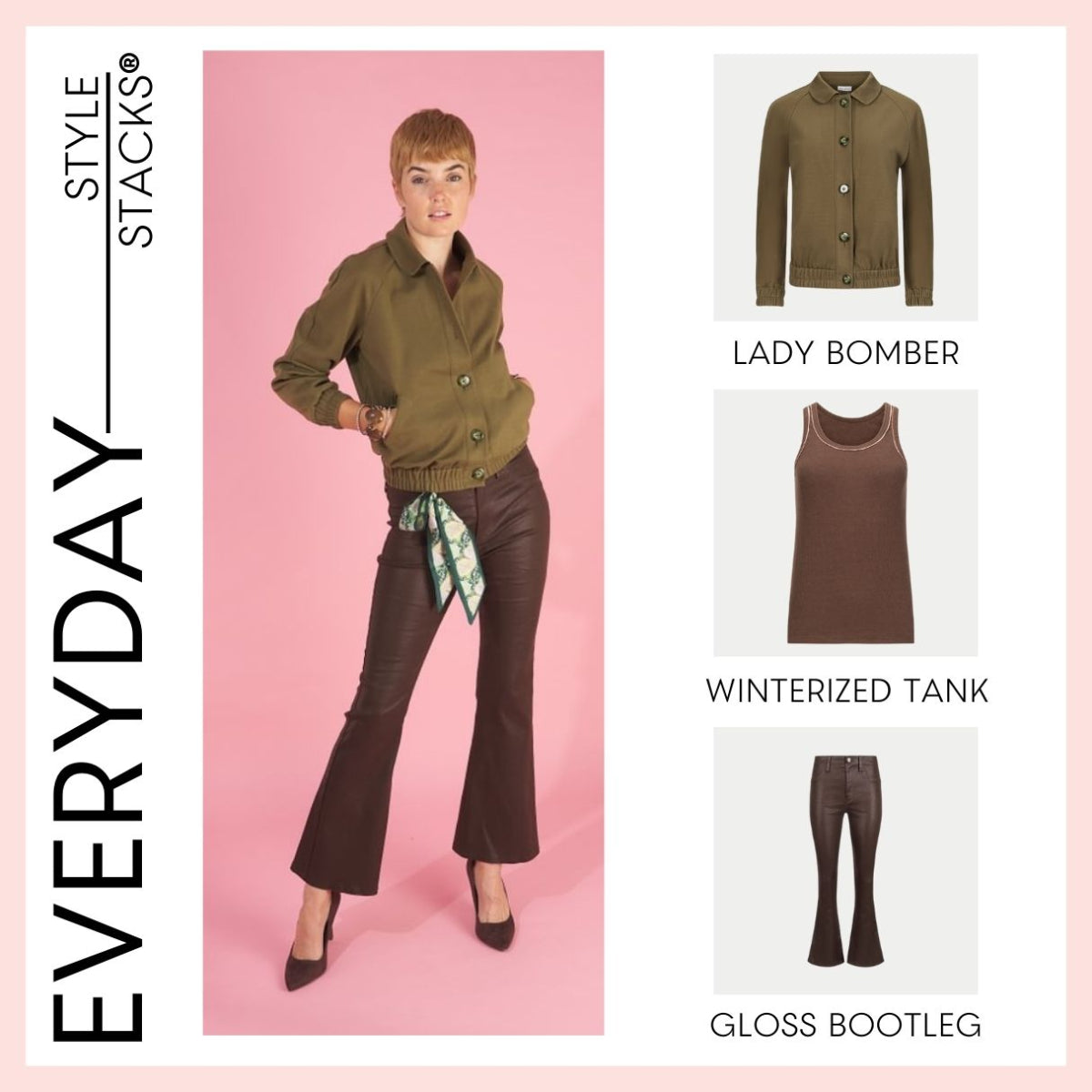 style stacks everyday by inlarkin featuring the lady bomber, winterized tank and gloss bootleg