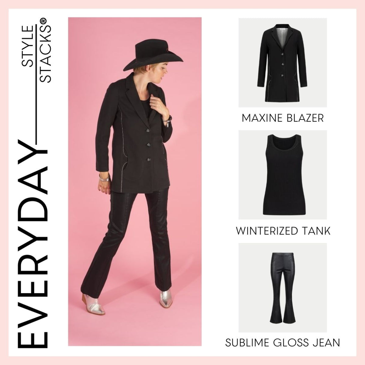 style stacks everyday by inlarkin featuring the maxine blazer, winterized tank and sublime gloss jean