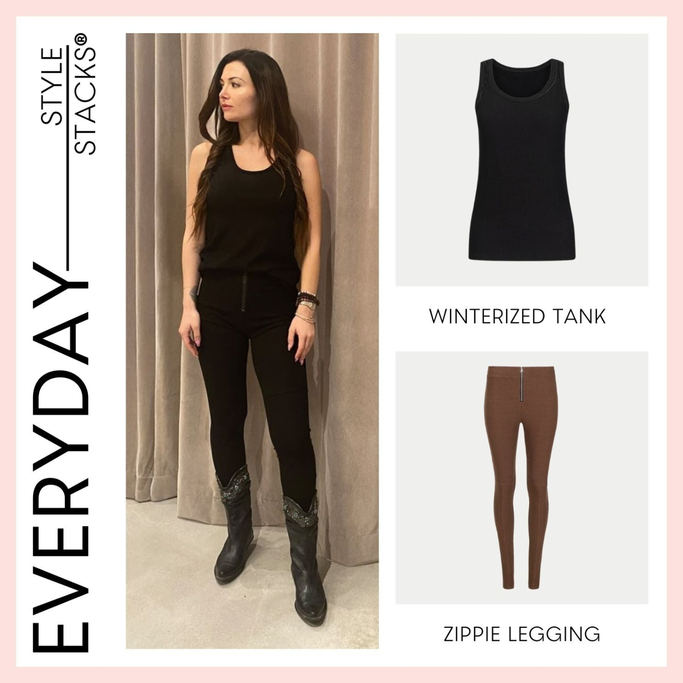 the style stacks everyday by inlarkin featuring the winterized tank in black and zippie legging in black