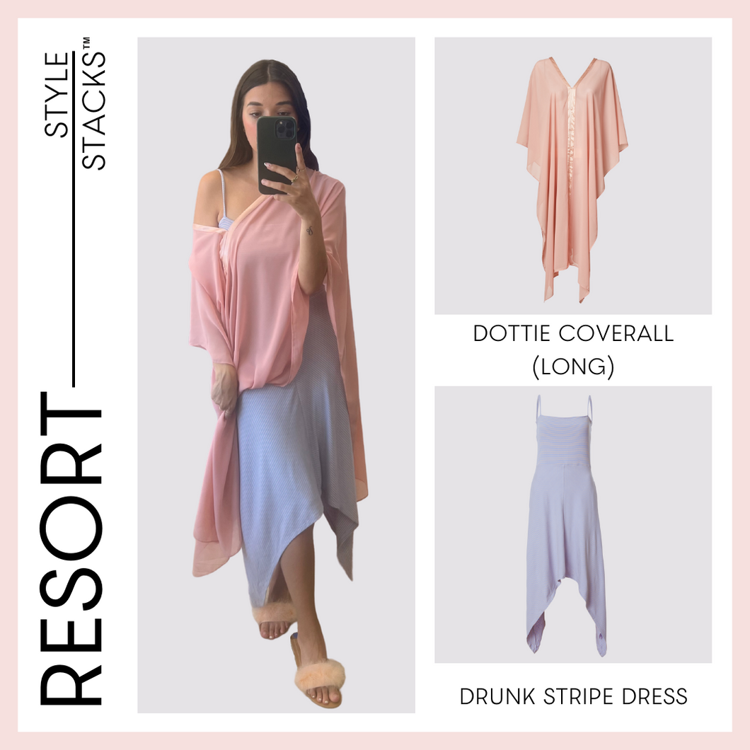  style stacks resort image by inlarkin featuring the dottie coverall long in coral and the drunk stripe dress in lilac