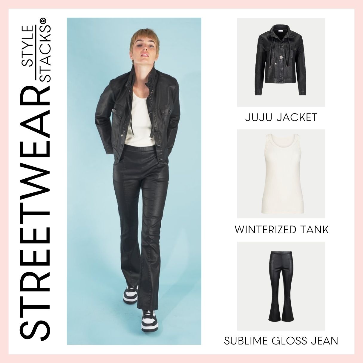 the style stacks streetwear by inlarkin featuring the juju jacket, winterized tank and sublime gloss jean