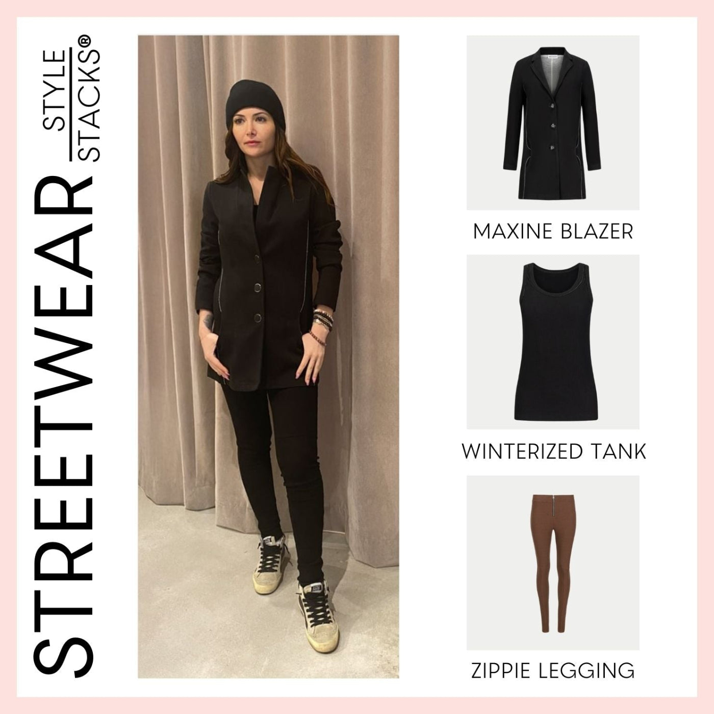 the style stacks streetwear by inlarkin featuring the maxine blazer, winterized tank and zippie legging