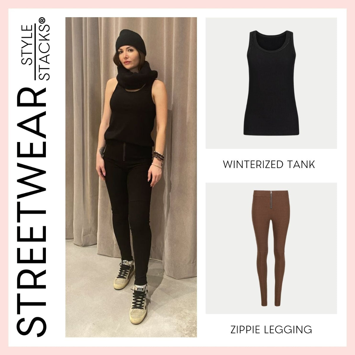 the style stacks streetwear by inlarkin featuring the winterized tank in black and zippie legging in black