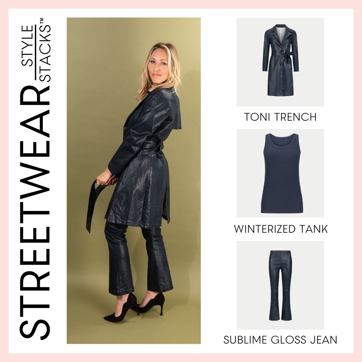 the style stacks streetwear by inlarkin featuring the toni trench, winterized tank and sublime gloss jean